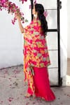 Shop_Basanti - Kapde Aur Koffee_Pink Cape Chinon Print Tropical Floral Scoop Neck And Skirt Set _at_Aza_Fashions