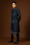 Shop_Paarsh_Blue Embroidered Pearl Navy Bundi Kurta Set _at_Aza_Fashions