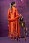 Shop_Label Niti Bothra_Orange Kora Silk Applique Mughal Round Floral Kurta Pant Set _at_Aza_Fashions