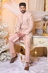 Shop_Varun Chakkilam_Pink , Twill, Organza Beads, Embroidery Metallic Wire Sherwani Set _at_Aza_Fashions
