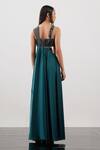 Shop_Akhl_Green Silk Satin (100% Polyester) + Lurex-tulle (57% Gathered Strap Gown _at_Aza_Fashions