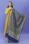 Shop_Naintara Bajaj_Blue Brocade, Silk Embroidery Floral Vine Pattern Woven Dupatta _at_Aza_Fashions