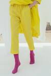 Shop_Itr By Khyati Pande_Yellow Handloom Cotton, Silk Melon Striped Print Pant_at_Aza_Fashions