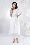 Shop_House Of TA-YA_Off White Cotton, Chanderi, Lycra Floral Digital Print High-low Kurta Pant Set _at_Aza_Fashions