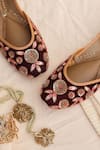 Shop_Stitched soles_Maroon Embroidered Traditional Drama Juttis _at_Aza_Fashions