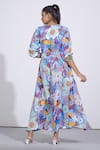 Shop_AFFROZ_Blue Russian Silk Printed Floral V Neck Maxi Dress _at_Aza_Fashions