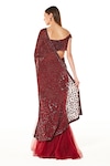 Shop_Rabani & Rakha_Maroon Net Hand Embroidered Sequins Sairaa Lehenga Saree With Blouse  _at_Aza_Fashions