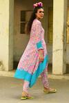 Shop_Swati Vijaivargie_Pink Silk Round Neck Nalini Asymmetric Tunic And Dhoti Pant Set _at_Aza_Fashions