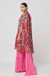 Shop_DiyaRajvvir_Pink Georgette, Modal Embroidery, Cut Work, Gharara Saree Set With Printed Cape _at_Aza_Fashions