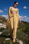 Shop_Shruti Sancheti_Yellow Crepe Embroidery, Pearls Open , Sweetheart Kaftan Pant Set _at_Aza_Fashions