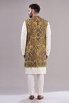 Shop_Kasbah_Yellow Georgette, Cotton Embroidery Kalamkari Long Open Shrug_at_Aza_Fashions
