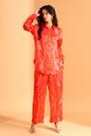 Shop_Moh India_Coral Cupro And Copper Silk Paisley Trouser _at_Aza_Fashions