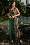 Shop_Amrin khan_Green Modal Satin And Georgette Floral Long Jacket And Draped Skirt Set For Women_at_Aza_Fashions