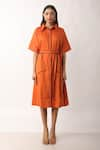 Shop_Veera Wear_Orange Cotton Solid Collared Neck Pocket Dress  _at_Aza_Fashions