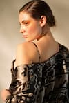 Shop_Nikita Mhaisalkar_Black Cotton Satin Tassels Open Neck Aztec Print Jacket And Shorts Set _at_Aza_Fashions