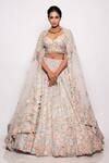 Shop_Pallavi Poddar_Blue Organza, Tulle Beads, Sequins, Embroidery Powder Bridal Lehenga Set _at_Aza_Fashions
