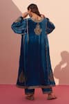 Angad Singh_Blue Velvet Embroidered Zardozi Round Choga Set _Online_at_Aza_Fashions