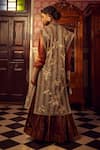 Shop_Etasha by Asha Jain_Brown Kurta And Sharara Striped Tissue Crochet Jacket & Set  _at_Aza_Fashions