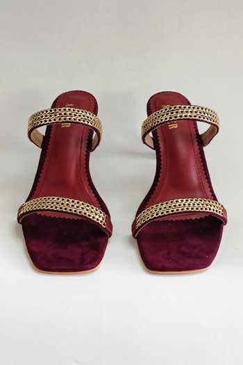 Shop_The Alter_Wine Embroidery Georgine Strap Embellished Stiletto Heels _at_Aza_Fashions