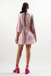 Shop_Cin Cin_Pink Cotton Printed Stripe Mandarin Collar Tara Dress _at_Aza_Fashions