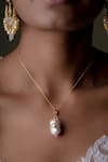 Shop_Osvag India_Gold Plated Semi Precious Polki Baraque Pearl Pendant Necklace _at_Aza_Fashions