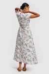 Shop_Reistor_White Poplin Printed Floral V Neck Wraparound Midi Dress  _at_Aza_Fashions