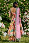 Shop_Lashkaraa_Multi Color Silk Embroidery Scoop Neck Floral Print Anarkali Palazzo Set_at_Aza_Fashions