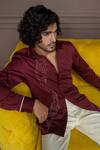Shop_Varun Chakkilam_Maroon Cotton Piping Mahogany Punch Conquer Shirt _at_Aza_Fashions