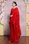 Shop_Shilpi Gupta_Red Organza Beads Round Neck Embroidered Saree With Blouse _at_Aza_Fashions
