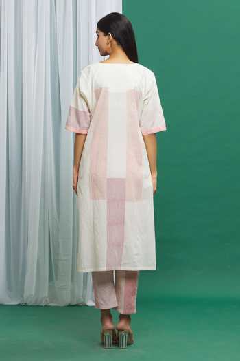 Shop_BANANA labs_Pink Cotton Round Neck Print Kurta And Pant Set _at_Aza_Fashions