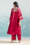 Shop_Ikai by Ragini Ahuja_Pink Cotton Silk Chanderi Applique Round Nile Tribal Circular Kurta  _at_Aza_Fashions