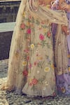 Shop_Surily G_Beige Organza Embroidered Thread Floral Lehenga Skirt _at_Aza_Fashions