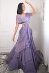 Shop_PIRI INDIA_Purple Lehenga  Georgette Hand Embroidered Butterfly Crop Top Set  _at_Aza_Fashions