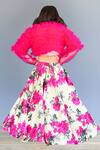 Shop_Pinkcow designs pvt ltd_Pink Silk, Chiffon Ruffles Floral Print Kalidar Lehenga Set _at_Aza_Fashions