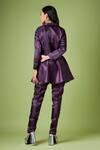 Shop_Aakaar_Purple Metallic Moss Crepe Embellished Crystals Peplum Top Pant Set With Belt _at_Aza_Fashions