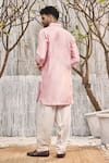 Shop_Charkhee_Pink Kurta  Dobby Cotton Solid Mandarin Collar Pathani And Salwar Set _at_Aza_Fashions