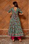 Shop_POMCHA JAIPUR_Green Anarkali And Pant: Cotton Printed Floral Surangi Half Sleeve Set For Women_at_Aza_Fashions