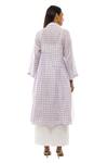 Shop_Khat_White Handloom Cotton, Poplin Collared Checkered Pattern Dress And Pant Set _at_Aza_Fashions