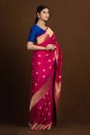 Shop_Devissha_Pink Pure Katan Silk Handwoven Floral Handloom Pattern Banarasi Saree _at_Aza_Fashions