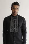 Shop_Kaha_Black 100% Italian Cotton Solid Band Collar Shirt  _at_Aza_Fashions