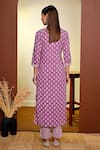 Shop_Pheeta_Pink Cotton Printed Striped Round Floral Hand Kurta And Pant Set _at_Aza_Fashions