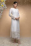 Shop_Sanjev Marwaaha_Ivory Cotton Silk Applique Pearl Round Leaf Pattern Kurta Set _at_Aza_Fashions