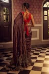 Shop_Etasha by Asha Jain_Purple Saree Striped And Metallic Tissue V Neck And With Blouse _at_Aza_Fashions