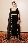 Buy_Shrutkirti_Black Silk Velvet Embellished Scoop Neck Zoya Anarkali Palazzo Set  _at_Aza_Fashions