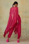 Shop_Style Junkiie_Pink Self Pattern Georgette Embellished Fringes Open Asymmetric Cape  _at_Aza_Fashions