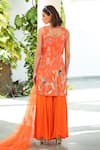 Shop_Tarini Vij_Orange Dupatta Net, Kurta Calcut Silk, Sharara Tropicana Print And Set _at_Aza_Fashions