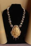 Shop_Nayaab by Sonia_Gold Plated Victorian Silver Moti Mala Jadau Temple Pendant Necklace _at_Aza_Fashions