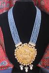 Shop_Nayaab By Sonia_Grey Zamani Jadau Temple Pendant Necklace _at_Aza_Fashions