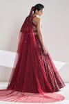 Shop_Seema Gujral_Maroon Net Sequin Embroidered Lehenga Set_at_Aza_Fashions