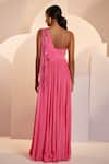 Shop_Shloka Khialani_Pink Crepe Plain Sweetheart Neck Paris Cut Out Gown  _at_Aza_Fashions